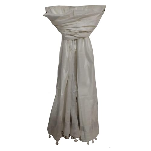 SheenKraft | Women's Handloom Linen Cotton Blend Bhagalpuri Ikkat Dupatta with Zari Designed Free Size_Color Variation (Free, White) - Image 2