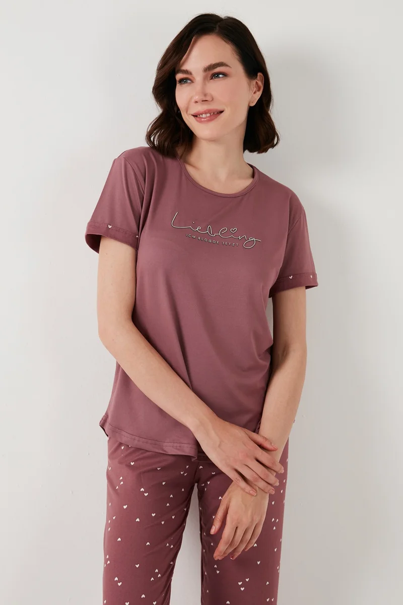 ليلا Soft Textured Crew Neck Pajama Set Women's Pajama Set 6097605