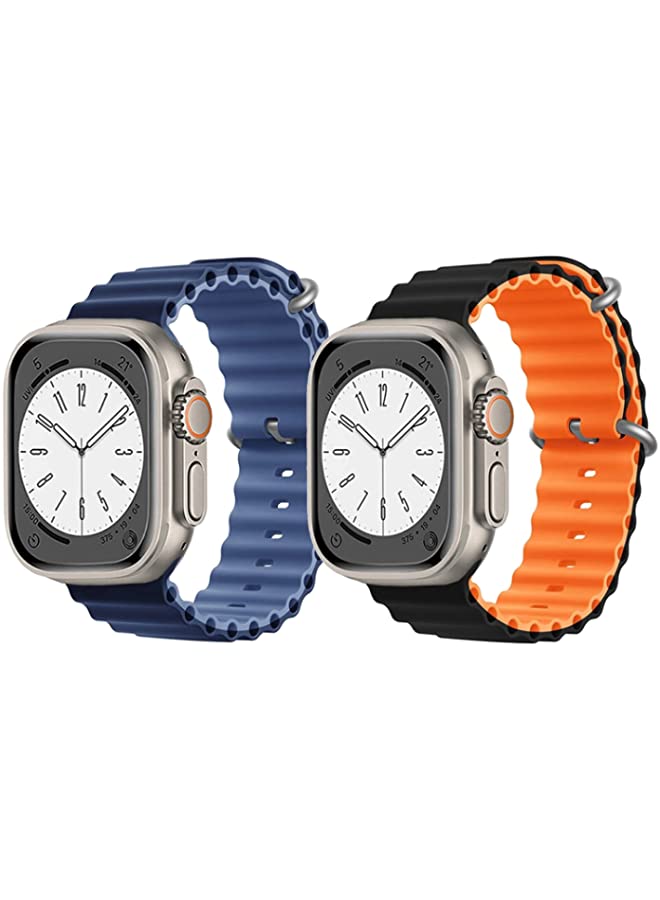 IAF Silicone Ocean Band Strap for Apple Watch Ultra 8 49mm Navy Blue/Blue Double Side Strap with Black/Orange Double Side Strap Set of 2