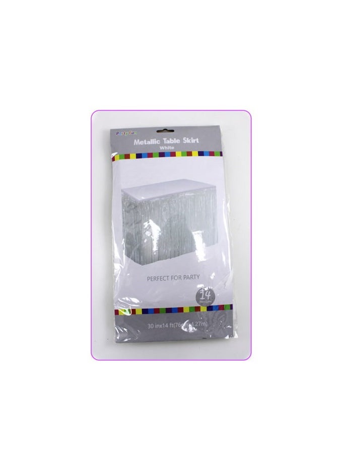PARTY FUN Metallic Table Skirt  76cmX4.27mt. white clr  - Image 2