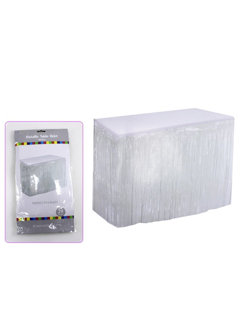 PARTY FUN Metallic Table Skirt  76cmX4.27mt. white clr  - Image 3