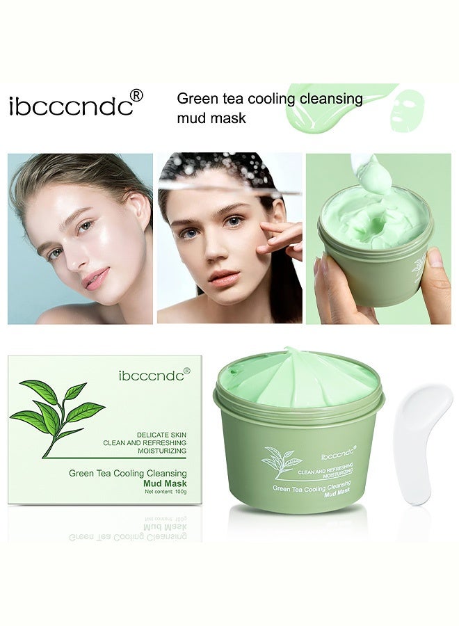 ibcccndc Green Tea Cooling Cleansing Mud Mask Deep Pore Cleansing Oil Control Refreshing Moisturizing Calming Skin Care Mask 100g - Image 3