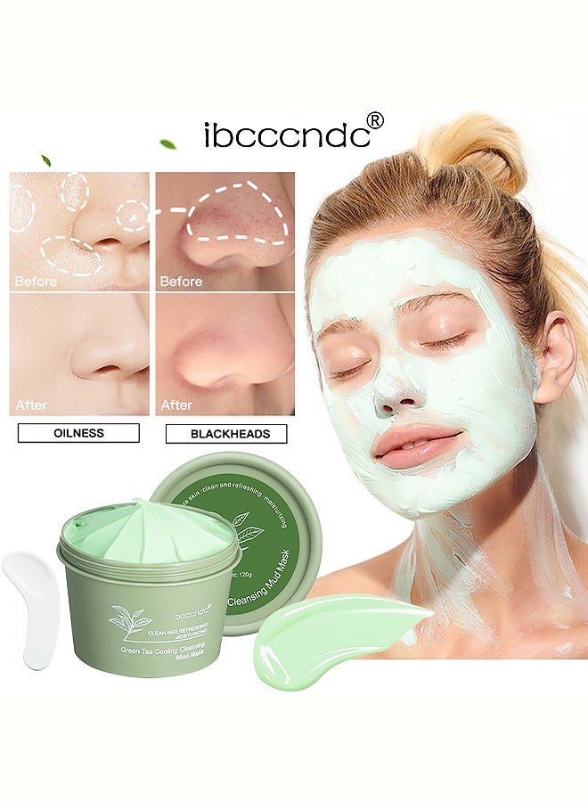 ibcccndc Green Tea Cooling Cleansing Mud Mask Deep Pore Cleansing Oil Control Refreshing Moisturizing Calming Skin Care Mask 100g - Image 1