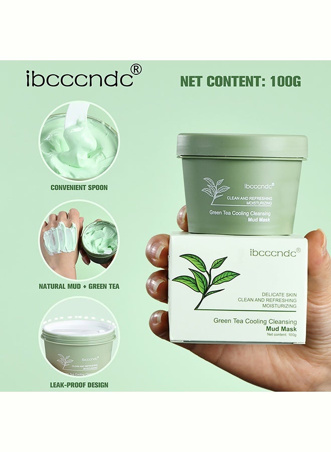 ibcccndc Green Tea Cooling Cleansing Mud Mask Deep Pore Cleansing Oil Control Refreshing Moisturizing Calming Skin Care Mask 100g - Image 5