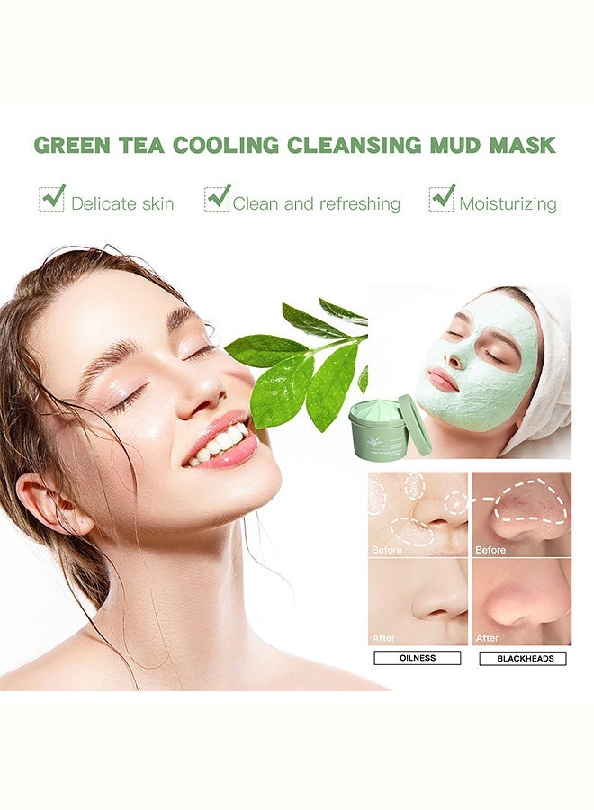 ibcccndc Green Tea Cooling Cleansing Mud Mask Deep Pore Cleansing Oil Control Refreshing Moisturizing Calming Skin Care Mask 100g - Image 2