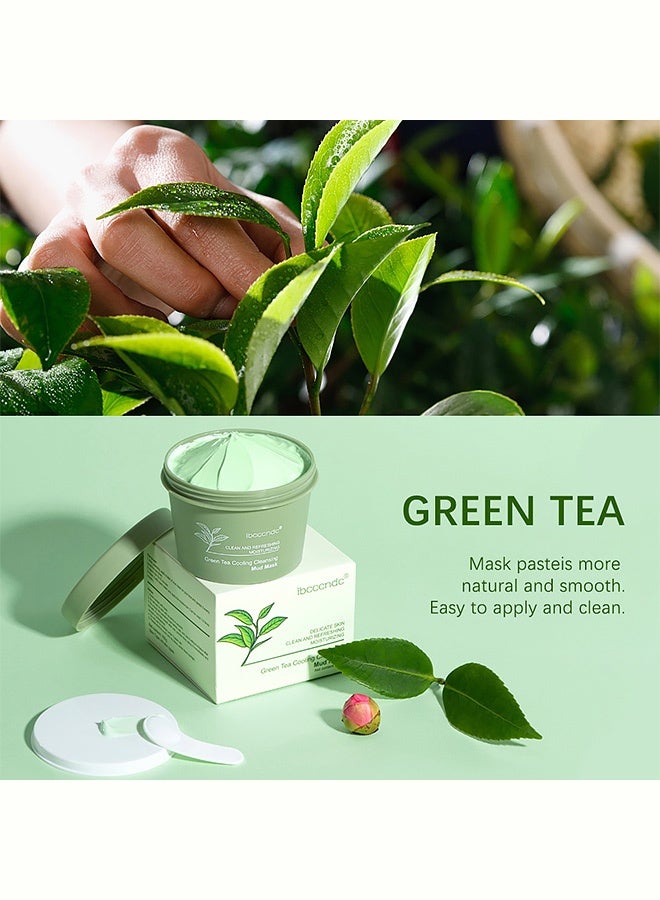 ibcccndc Green Tea Cooling Cleansing Mud Mask Deep Pore Cleansing Oil Control Refreshing Moisturizing Calming Skin Care Mask 100g - Image 4