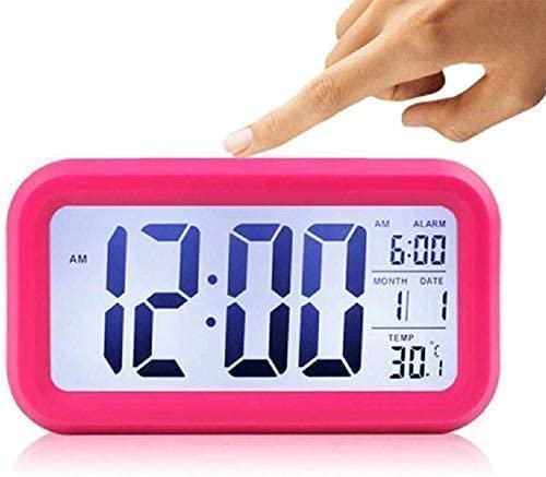 DS ENTERPRISE Digital Smart Backlight Battery Operated Alarm Table Clock with Automatic Sensor Date Temperature Pink - Image 2