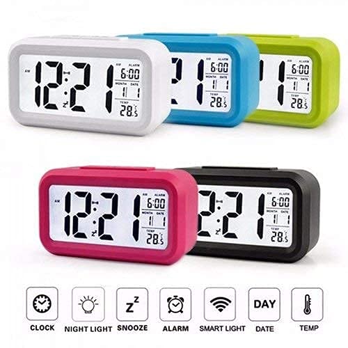 DS ENTERPRISE Digital Smart Backlight Battery Operated Alarm Table Clock with Automatic Sensor Date Temperature Pink - Image 3