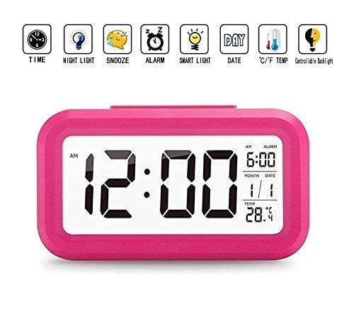 DS ENTERPRISE Digital Smart Backlight Battery Operated Alarm Table Clock with Automatic Sensor Date Temperature Pink - Image 4