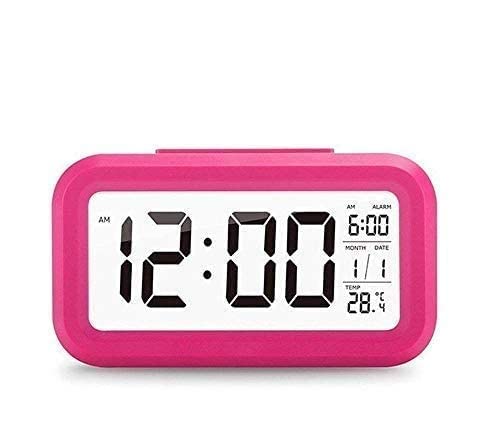 DS ENTERPRISE Digital Smart Backlight Battery Operated Alarm Table Clock with Automatic Sensor Date Temperature Pink - Image 1