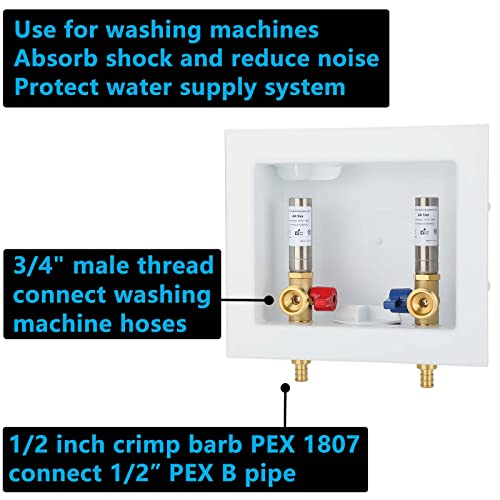 Lidertik (1 Pack) Lidertik Washing Machine Outlet Box PEX with Hammer Arrestors and Center Drain, Inlet 1/2 inch PEX-B 1807 Crimp Barb x Outlet 3/4 inch Male Thread, Absorb Shock And Reduce Noise LI-621-11 - Image 2