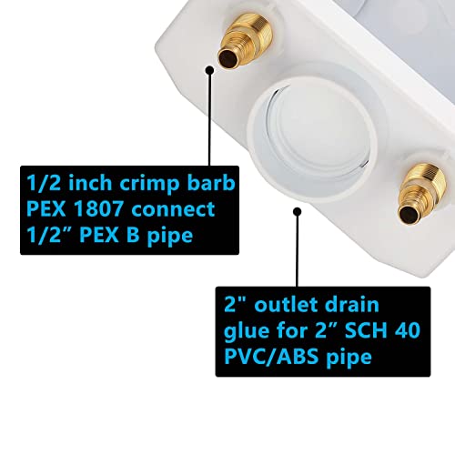 Lidertik (1 Pack) Lidertik Washing Machine Outlet Box PEX with Hammer Arrestors and Center Drain, Inlet 1/2 inch PEX-B 1807 Crimp Barb x Outlet 3/4 inch Male Thread, Absorb Shock And Reduce Noise LI-621-11 - Image 4