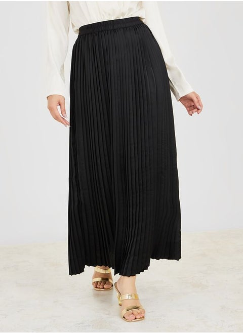 Pleated A-Line Maxi Skirt