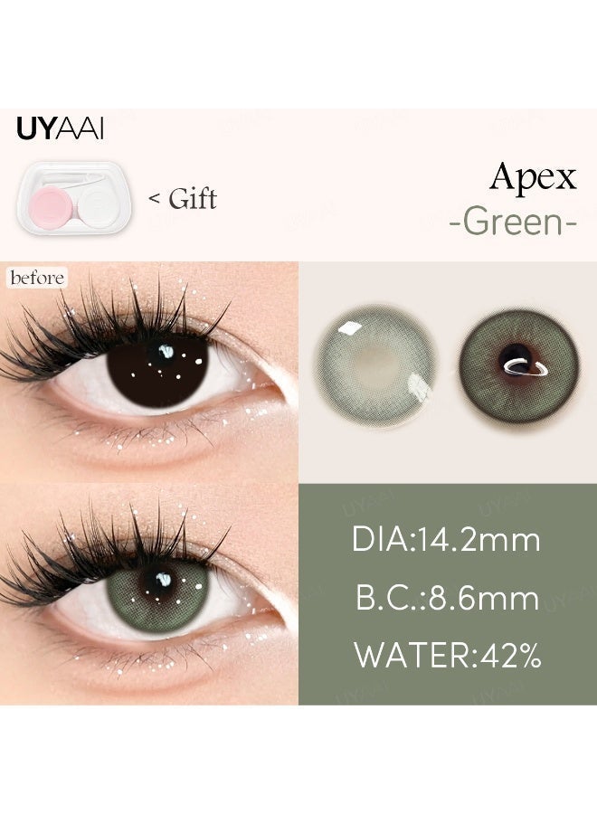 يواي عدسات لاصقة ملونة خضراء طبيعية ماركة UYAAI قابلة للاستخدام لمدة سنة، عدسات تجميلية مناسبة للجنسين، عدسات فاشن طبيعية، نسبة الماء 42% - Image 5
