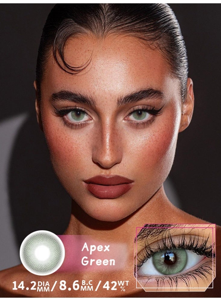 يواي عدسات لاصقة ملونة خضراء طبيعية ماركة UYAAI قابلة للاستخدام لمدة سنة، عدسات تجميلية مناسبة للجنسين، عدسات فاشن طبيعية، نسبة الماء 42% - Image 1