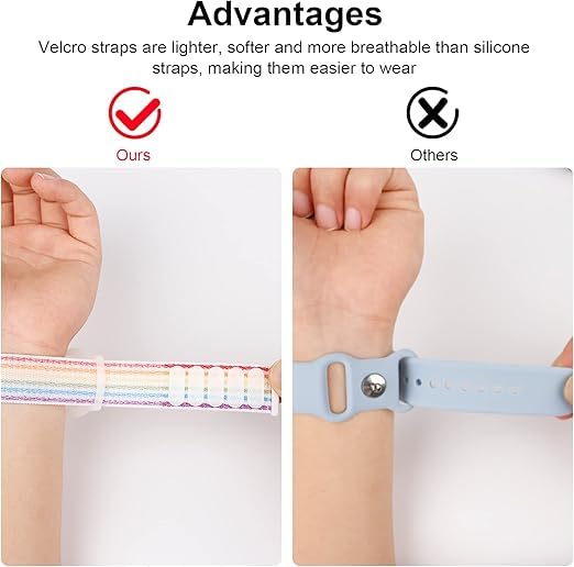 KP Original Battery Rainbow Kids GPS Tag Wristband, Adjustable Nylon Protective Bracelet with Velcro Strap for Apple GPS Tracker, Anti-Lost Band for Children and Elderly, 22cm Length, GPS Not Included (Seven Color) - Image 5