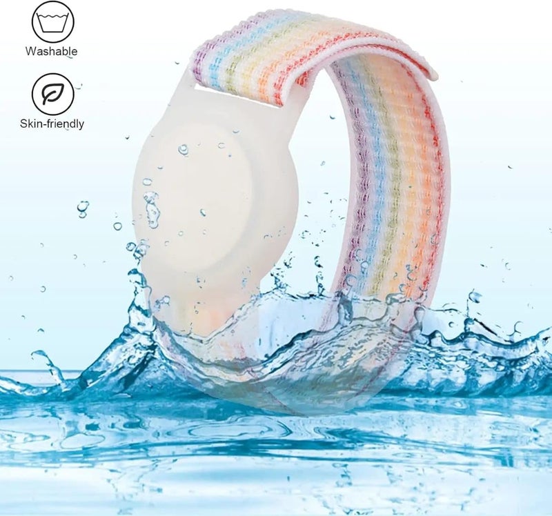 KP Original Battery Rainbow Kids GPS Tag Wristband, Adjustable Nylon Protective Bracelet with Velcro Strap for Apple GPS Tracker, Anti-Lost Band for Children and Elderly, 22cm Length, GPS Not Included (Seven Color) - Image 2