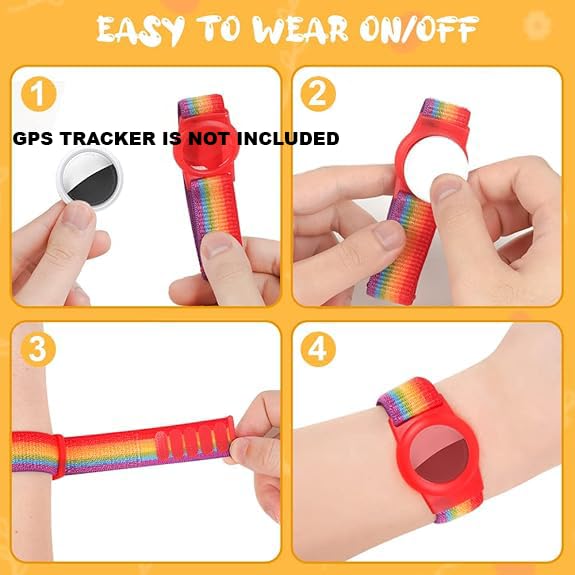 KP Original Battery Rainbow Kids GPS Tag Wristband, Adjustable Nylon Protective Bracelet with Velcro Strap for Apple GPS Tracker, Anti-Lost Band for Children and Elderly, 22cm Length, GPS Not Included (Seven Color) - Image 3
