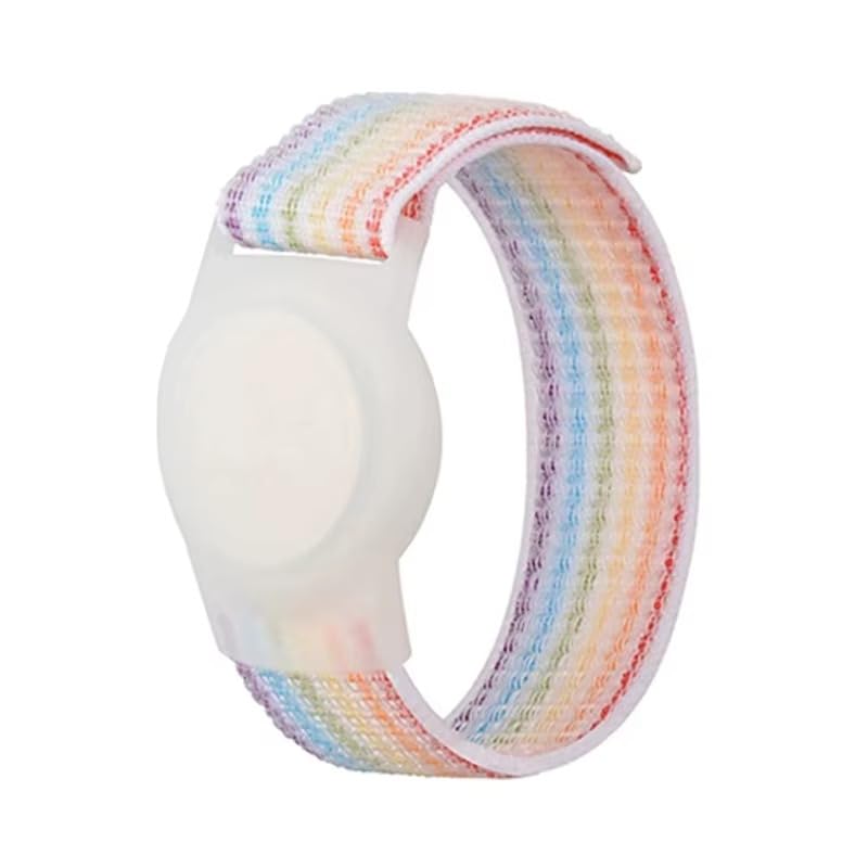 KP Original Battery Rainbow Kids GPS Tag Wristband, Adjustable Nylon Protective Bracelet with Velcro Strap for Apple GPS Tracker, Anti-Lost Band for Children and Elderly, 22cm Length, GPS Not Included (Seven Color) - Image 1