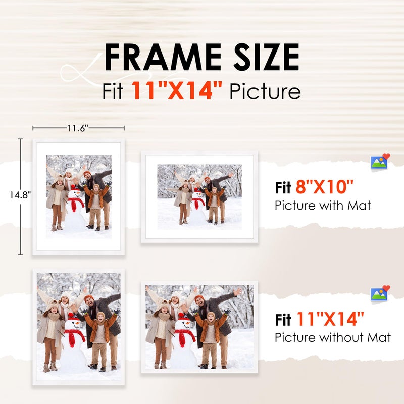 FIXSMITH 11x14 Picture Frame Bulk-4 Pack  Photo Frame with HD Plexiglass  Display Pictures 8x10 with Mat or 11x14 Without Mat  White Picture Frames Collage Wall Decor  Gallery Wall Frame - Image 2