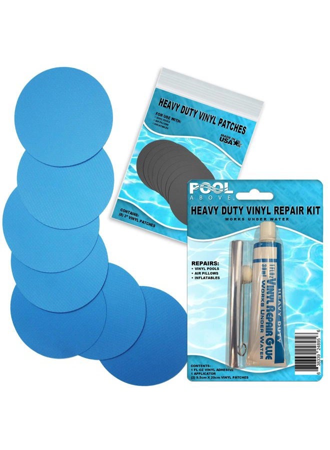 Pool Above Heavy Duty Vinyl Repair Patch Kit for Above-Ground Liner Repair; Glue and Patch Inflatables; Boat; Raft; Kayak; Air Beds; Inflatable Mattress Repair (Light Blue) - Image 1