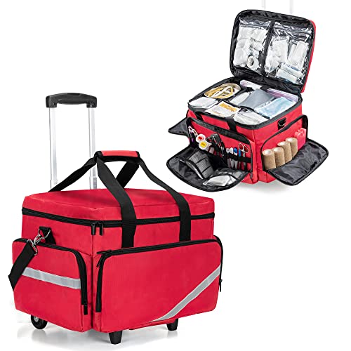 Trunab Rolling Medical Bag with Detachable Trolley, Nurse Rolling Bag with Removable Dividers 15.6” Laptop Sleeve, First Aid Responder Bag Empty for Home Health Nurses, Doctors, EMT, EMS - Image 1