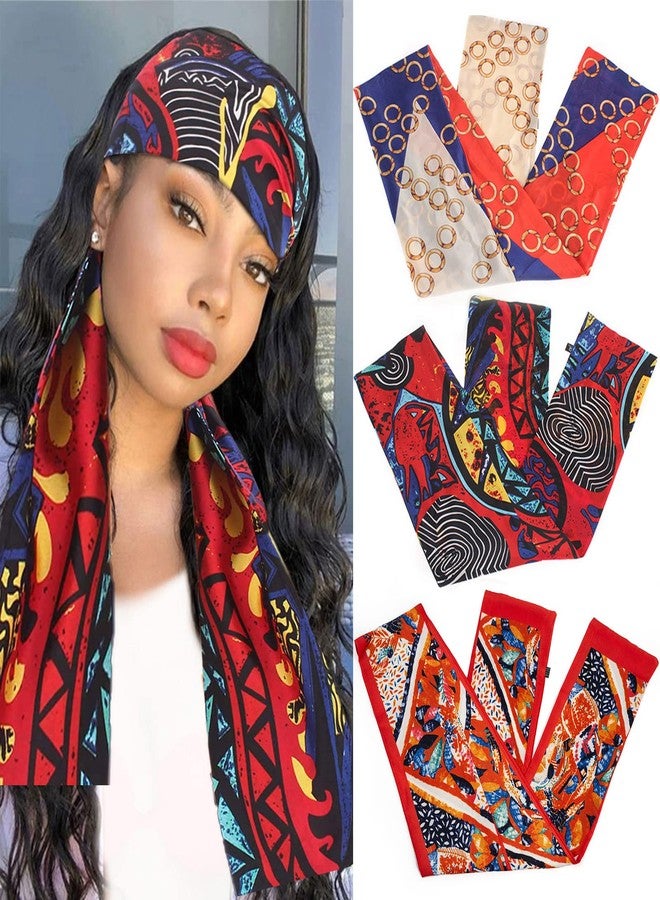 ليفين مجموعة ليفين من 3 قطع من الأوشحة النسائية الملونة بحواف ساتان، مقاس 57 × 5.5 بوصة، مصنوعة من الساتان الحريري الناعم، تُستخدم كغطاء رأس للشعر المستعار، ولربط الشعر المستعار الدانتيل، وتزيين القبعات والملابس والحقائب. - Image 2