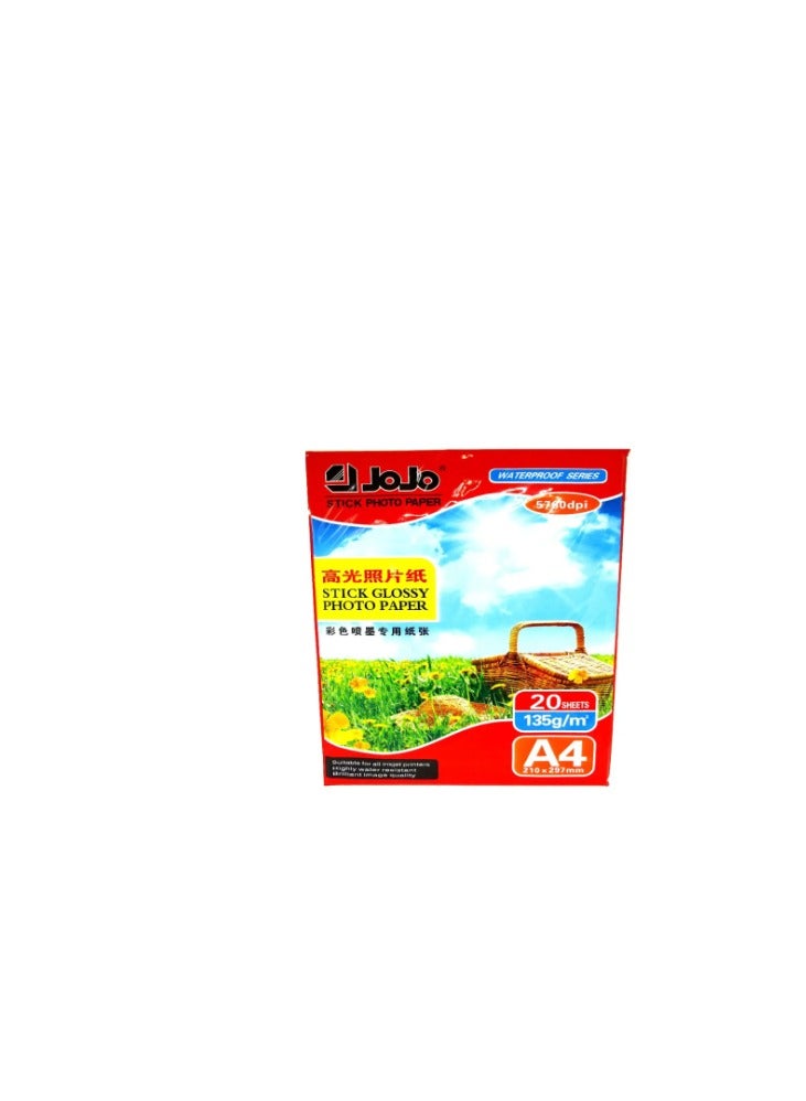 JOJO 20 Sheets Jojo Photo Paper Stick Glossy photo paper Waterproof 135gsm Size A4 ( 2 pack) totoal 40 sheets  - Image 4
