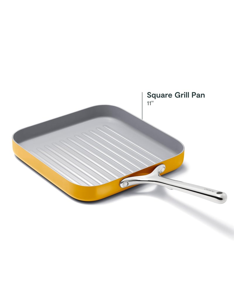 Caraway Square Grill Pan - 11” Grill Pan - Non-Stick Ceramic Coated - Non Toxic, PTFE & PFOA Free - Oven Safe & Compatible with All Stovetops - Marigold - Image 3