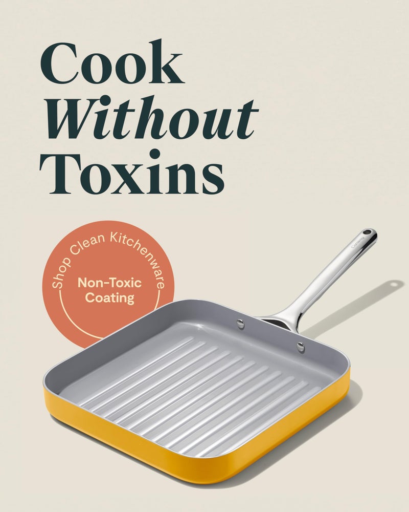 Caraway Square Grill Pan - 11” Grill Pan - Non-Stick Ceramic Coated - Non Toxic, PTFE & PFOA Free - Oven Safe & Compatible with All Stovetops - Marigold - Image 2