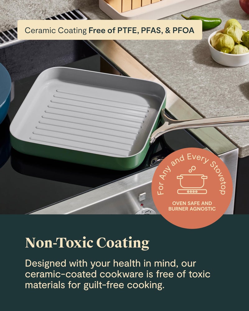 Caraway Square Grill Pan - 11” Grill Pan - Non-Stick Ceramic Coated - Non Toxic, PTFE & PFOA Free - Oven Safe & Compatible with All Stovetops - Marigold - Image 4