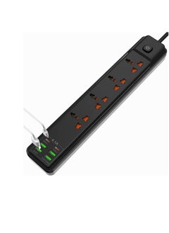 TYCOM Power Strip Surge Protector with USB- Extension Cord Plug with 4 AC Outlet and 4 USB 2 Type C, Small Desktop Station with 6 ft Power Cord, Compact Socket (S60 Black) 