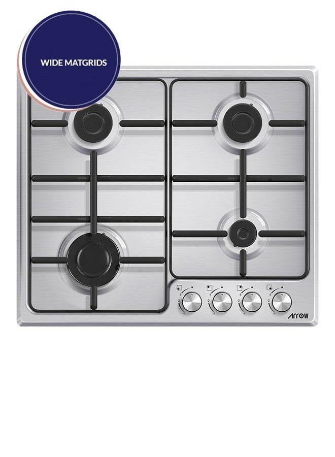Arrow 60CM Built-In Gas Hob with 4 SABAF Burners, Ignition from Knobs, Full Safety Device, Inox Panel, Wide Mat Grids | Model Name: RO-60BHGK - Image 4