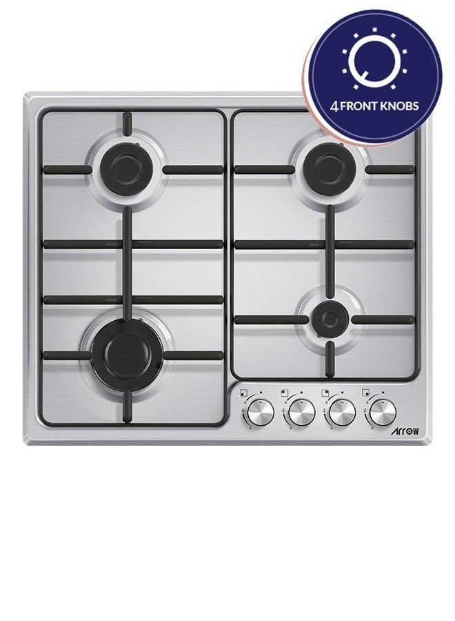 Arrow 60CM Built-In Gas Hob with 4 SABAF Burners, Ignition from Knobs, Full Safety Device, Inox Panel, Wide Mat Grids | Model Name: RO-60BHGK - Image 5