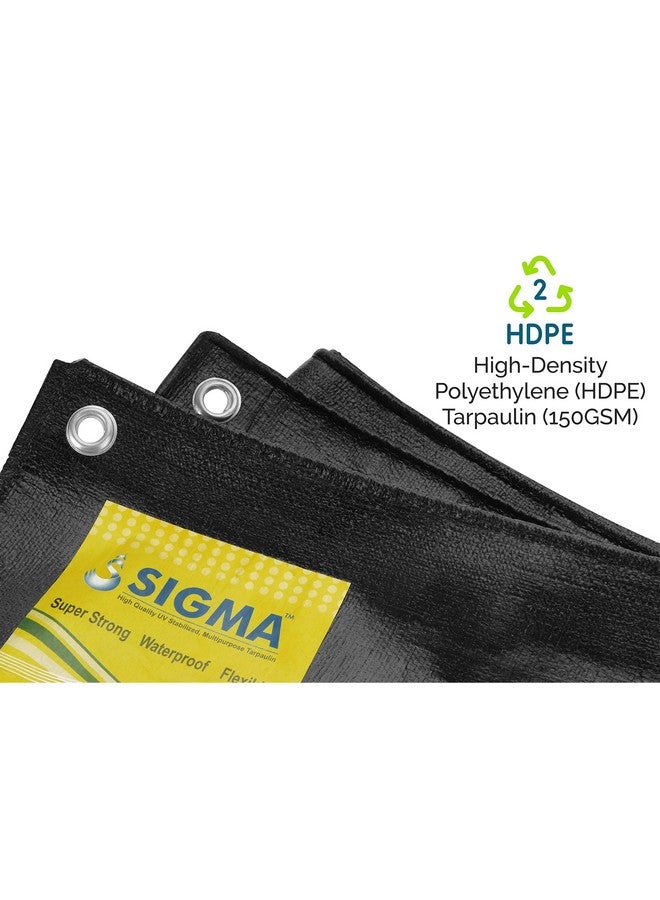 SIGMA (LABLE) 12FT X 10FT 230 GSM Waterproof Tarpaulin Heavy Duty HDPE Sheet Super Strong Tirpal, 250 Micron UV Treated Rain, Roof, Shed Protection Multipurpose Cover, Black (Eyelets Every 3ft) - Image 3