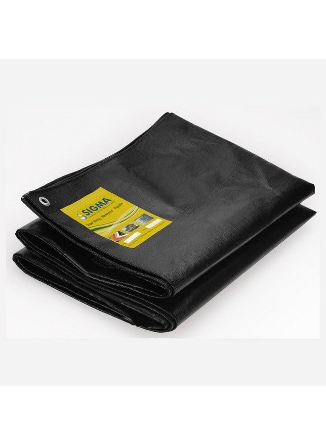 SIGMA (LABLE) 12FT X 10FT 230 GSM Waterproof Tarpaulin Heavy Duty HDPE Sheet Super Strong Tirpal, 250 Micron UV Treated Rain, Roof, Shed Protection Multipurpose Cover, Black (Eyelets Every 3ft) - Image 1