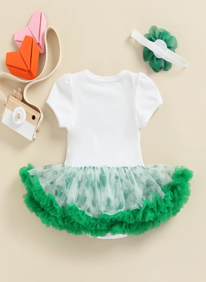 Rtnnsbbfcm Newborn Baby Girl My 1st St. Patrick's Day Outfit Short Sleeve Letter Tutu Romper Dress Headband 2Pcs Set (0-3 Months,Letter) - Image 3