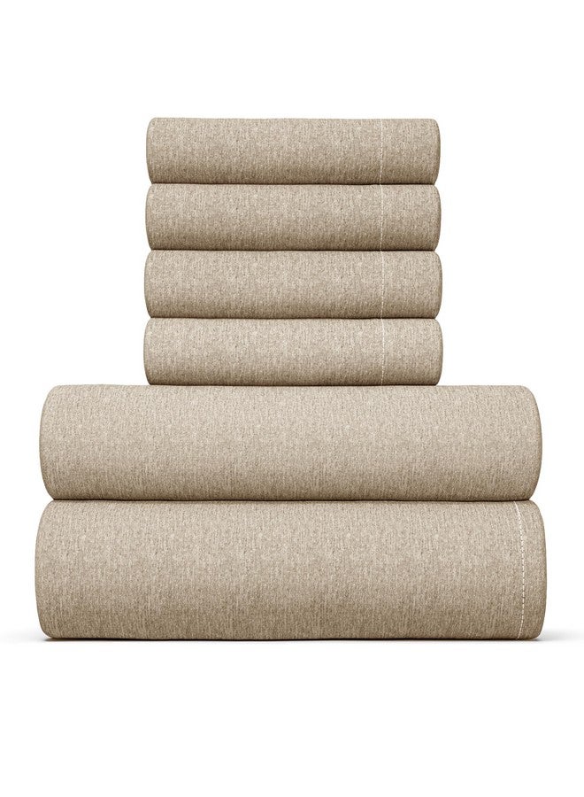 CGK Unlimited King 6 Piece Sheet Set - Breathable & Cooling - Hotel Luxury Bedding for Women, Men, Kids & Teens - 1 Flat & 1 Fitted Sheet & 4 Pillowcases w/ Deep Pockets - Soft and Wrinkle Free - Heathered Beige - Image 1