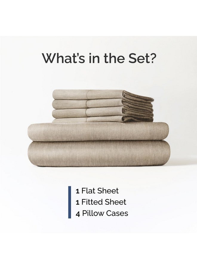 CGK Unlimited King 6 Piece Sheet Set - Breathable & Cooling - Hotel Luxury Bedding for Women, Men, Kids & Teens - 1 Flat & 1 Fitted Sheet & 4 Pillowcases w/ Deep Pockets - Soft and Wrinkle Free - Heathered Beige - Image 2