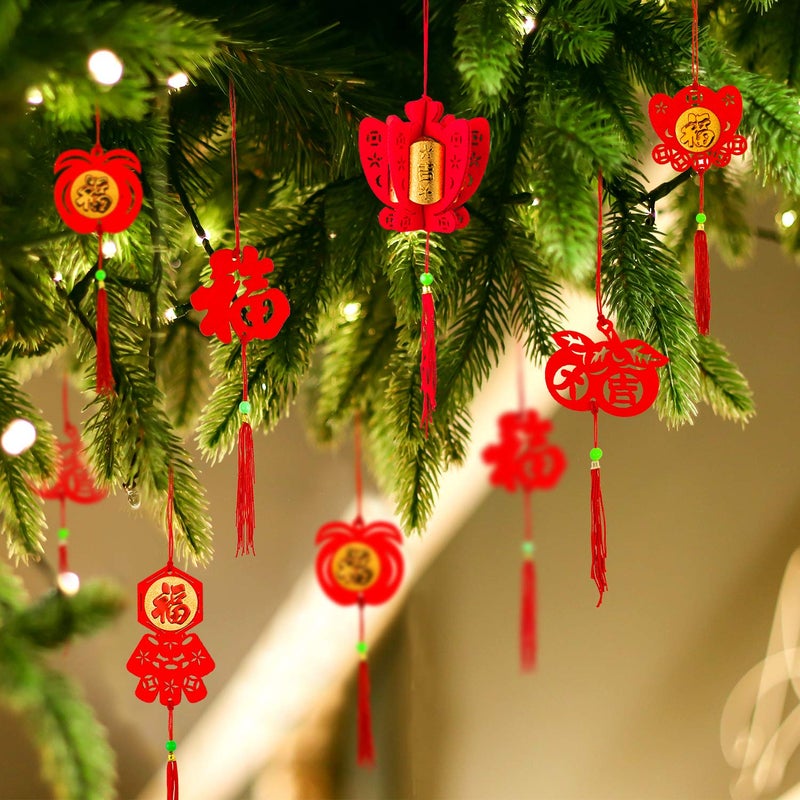 وولاين ويالين 36 قطعة صينية جديدة للعام الجديد ديكورات عقدة صينية قلادة حمراء شنقا الحلي المحظوظين فو للعام الجديد أشجار المكتب المنزلي لأشجار الربيع زخارف السنة الجديدة (6 تصاميم) - Image 4