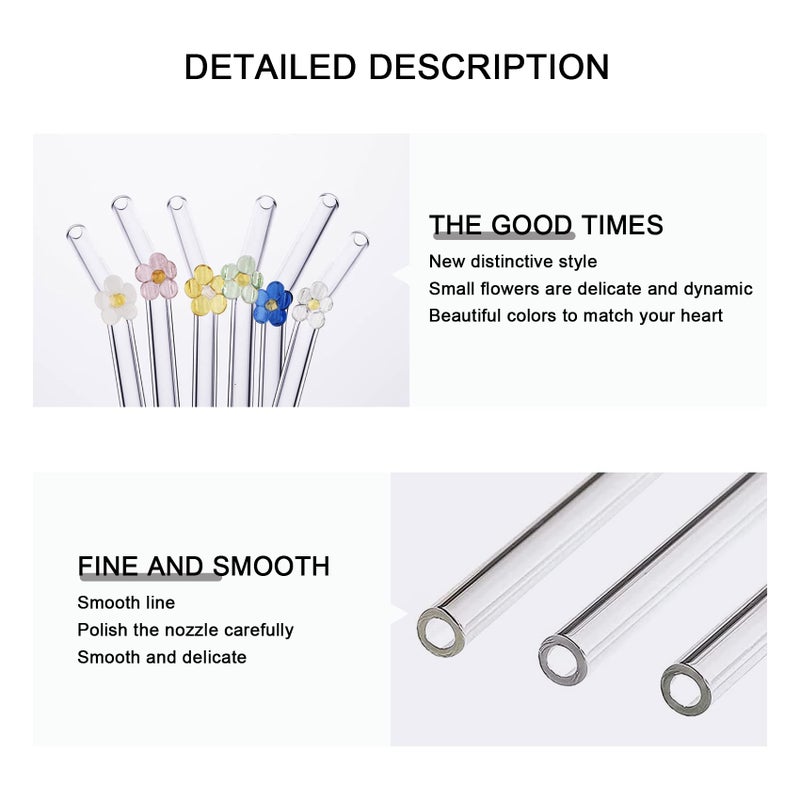 DUMING-IN 6 Pack Reusable Glass Straws, 7.9"Ã—8mm Cute Colorful Flower Glass Straw Shatter Resistant, With 2 Cleaning Brush Dishwasher Safe for Smoothies, Milkshakes, Juices, Teas - Image 4