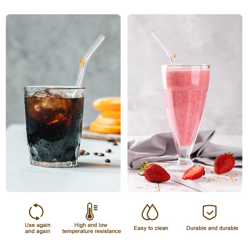 DUMING-IN 6 Pack Reusable Glass Straws, 7.9"Ã—8mm Cute Colorful Flower Glass Straw Shatter Resistant, With 2 Cleaning Brush Dishwasher Safe for Smoothies, Milkshakes, Juices, Teas - Image 5