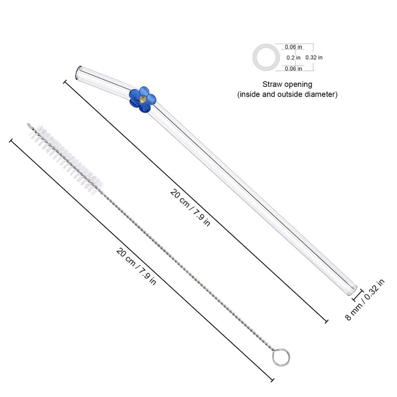 DUMING-IN 6 Pack Reusable Glass Straws, 7.9"Ã—8mm Cute Colorful Flower Glass Straw Shatter Resistant, With 2 Cleaning Brush Dishwasher Safe for Smoothies, Milkshakes, Juices, Teas - Image 3