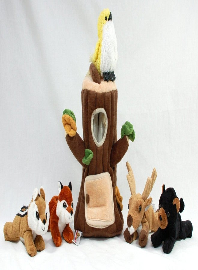 Unipak Special Edition Plush Treehouse with Animals - Tree Stump + Five (5) Stuffed Forest Animals (Fox, Elk, Bird, Black Bear, and Chipmunk) - Image 1