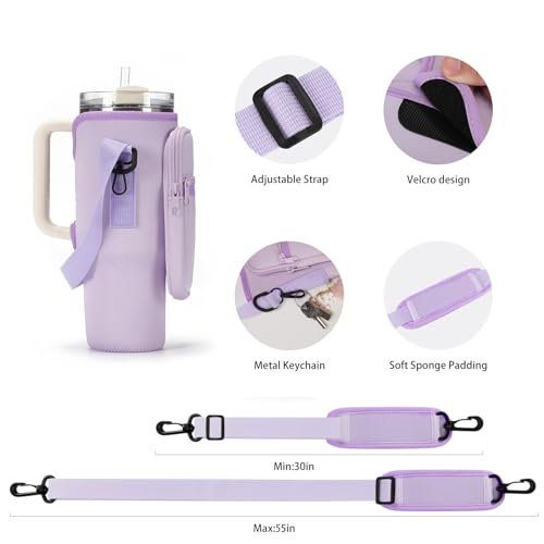 GOEWY Water Bottle Carrier Bag for Stanley 30 oz Tumbler with Phone Pocket Neoprene Water Bottle Holder with Shoulder & Handheld Strap Stanley Cup Accessories - Image 4