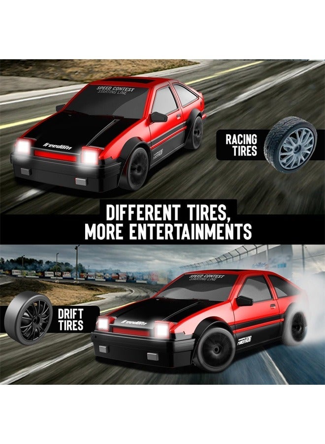 Taizz Ventures 1:24 Scale RC Drift Car, 10MPH 4WD Remote Control Car with LED Light, Racing and Drifting Wheels, 2 Rechargeable Batteries, Toy for Boys, Girls, Kids - Red - Image 3