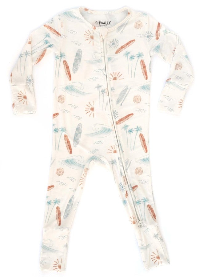 Shwally Organic Baby Bamboo Rompers with 17 Signature Prints - Infant Zipper Jumpsuits (Surf, 0-3 Months) - Image 1