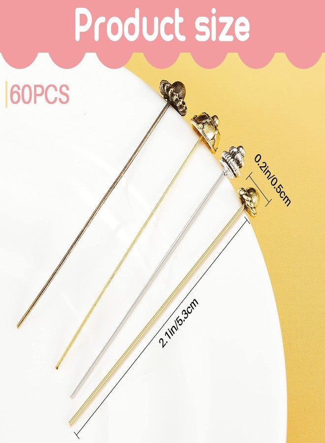 Mtlee 60 Pieces Head Pins for Jewelry Making Flower Beads Ball Pins 2.1 Inch with Clear Box for Jewelry Making Earring Bracelet DIY Accessories, Silver, 3 Colors(Classic Style) - Image 2