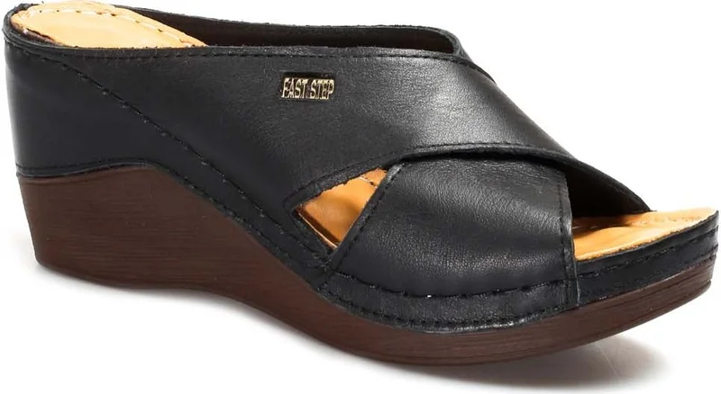 Fast Step Genuine Leather Women Wedge Heel Slippers 972ZA1003