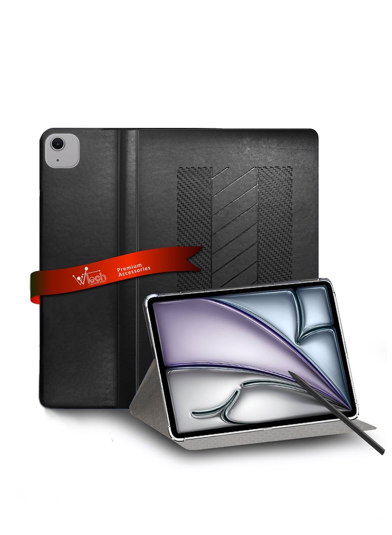 Wtech Apple iPad Air 11 5G 2024 (iPad Air 6th Generation M2) 11 Inch / Apple iPad Air 11‑inch (M3) 2025 Classic PU Leather Trifold Stand Flip Case Cover - Black - Image 1